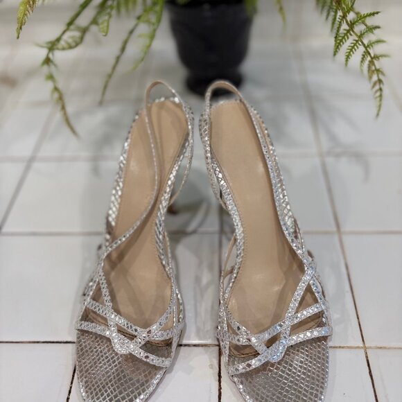Calvin Klein Silver Metallic Snakeskin Slingback Sandals - Picture 1 of 6